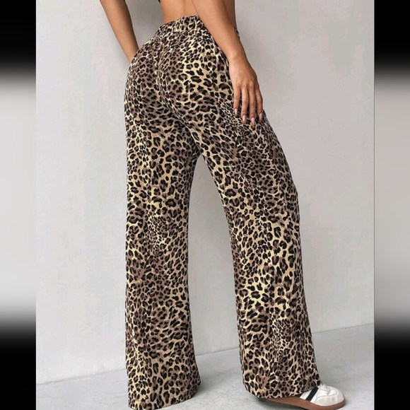 Women's French Elegant Casual Daily Leopard Print Wide Leg Pants - Picture 4 of 4